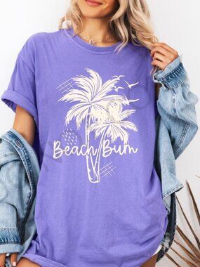 Comfort Colors Beach Bum Palm Tree Graphic T Shirt Summer Vacation Tee